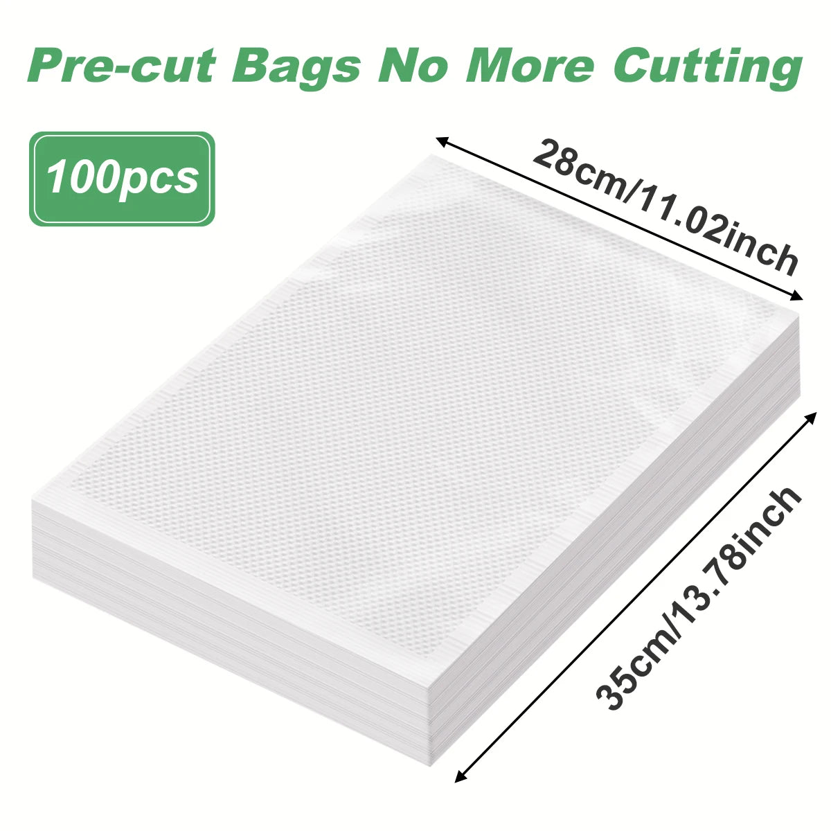 100pcs pre-cut vacuum sealer bags, white, 28x35cm size stack