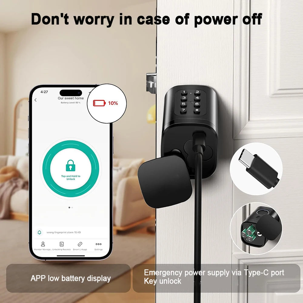 Fingerprint Smart Lock Code Cylinder with Bluetooth Tuya Smart Life App Remote Adjustalbe Cylinder Lock
