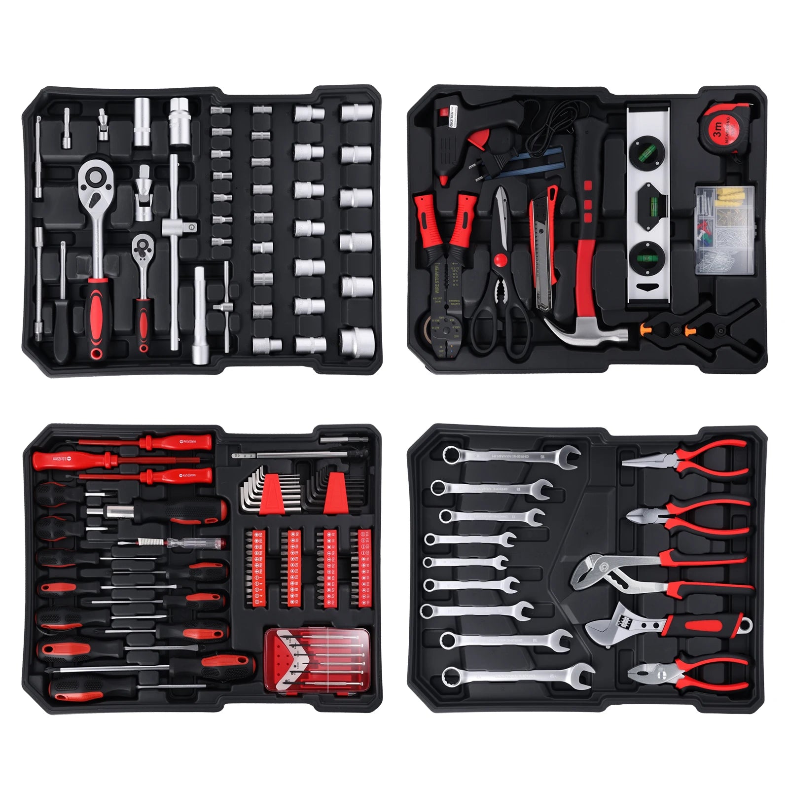 Podofo 399pcs Hand Tool Box Portable Tool Cart Keyed Locking System Toolbox Garage Tool Auto Home Repair Tool Kit with Wheels