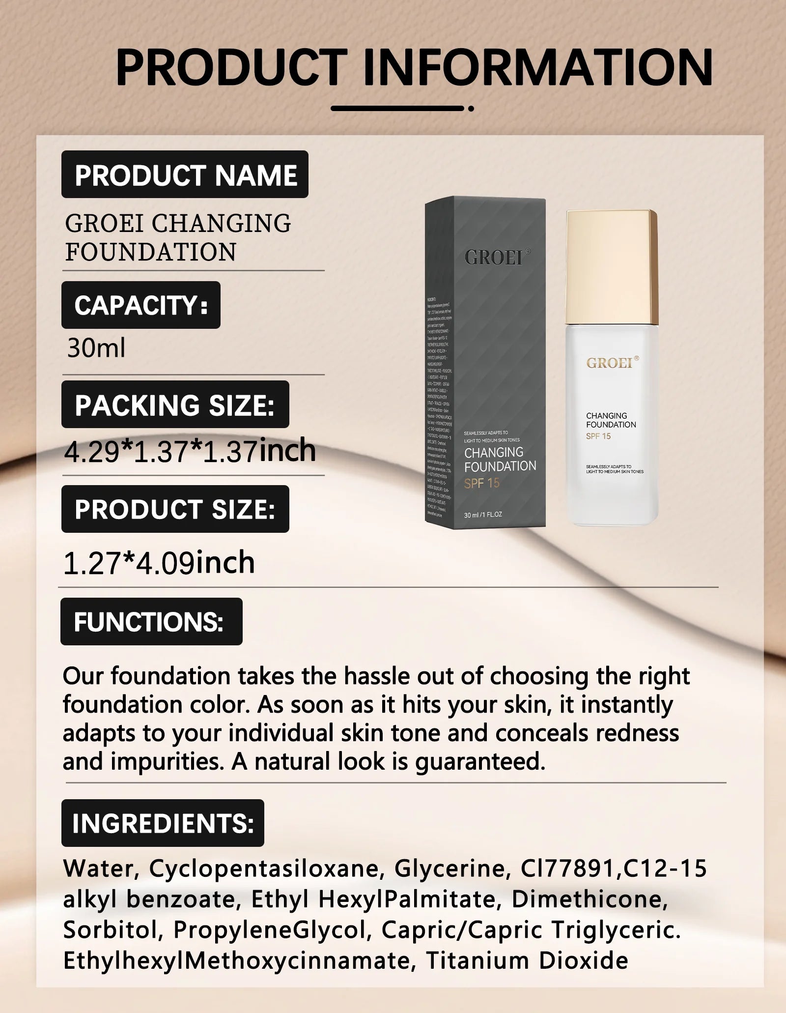 Tidesmit color changing foundation moisturizer providing hydrating oil-control and waterproof longwearing coverage