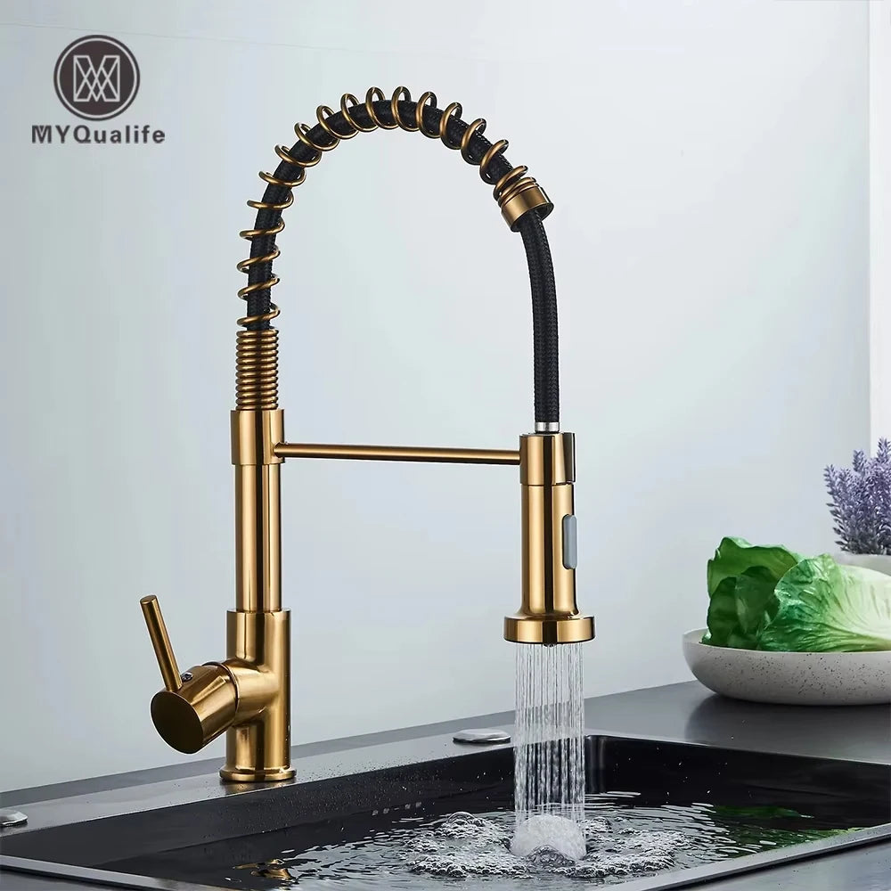 Kitchen Sink Faucet Single Hanlde Single Hole 2 Ways Sprayer Hot and Cold Water Tap Deck Mounted Bathroom Kitchen Crane