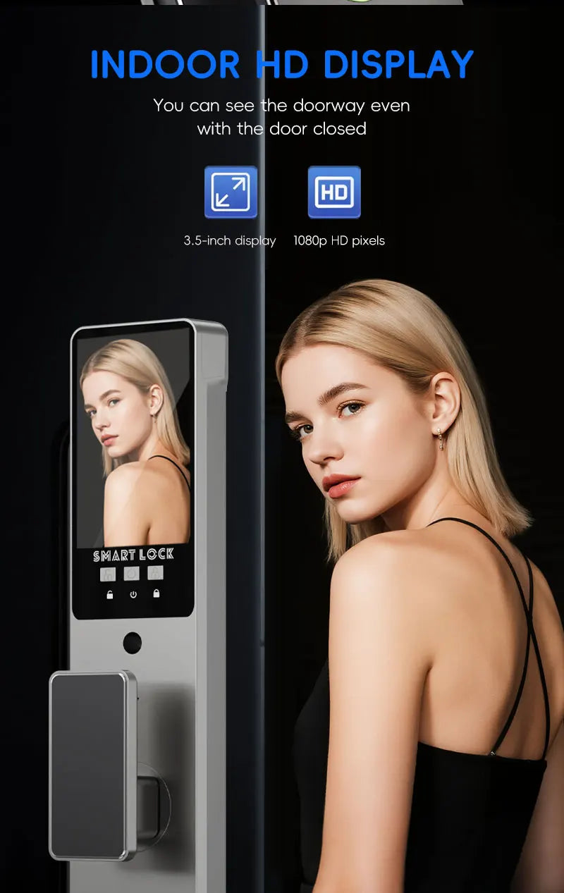 SANKESONG Tuya Smart 3D Face Door Lock with Security Camera Monitor Intelligent Fingerprint & Password Biometric Dual Battery
