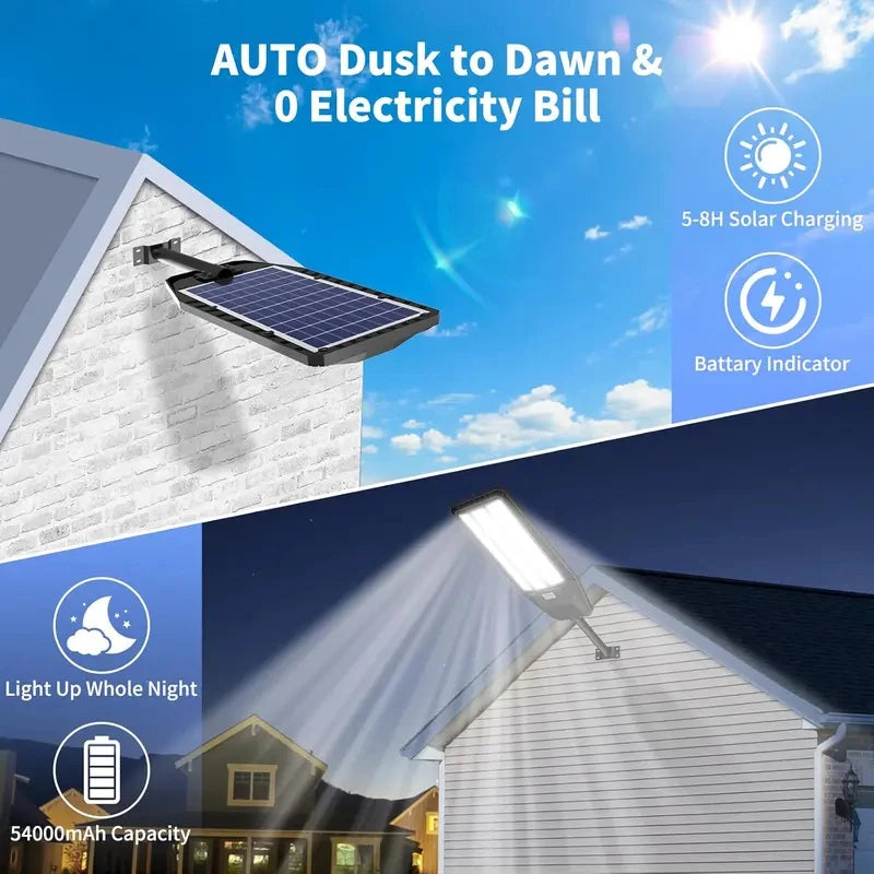 Solar Security Light Outdoor, Solar Street Light with Motion Sensor, Dusk to Dawn Auto Lighting, IP66 Waterproof LED Solar Powered Light for Yard Garden Driveway Porch Area Lighting, 3-Year Warranty