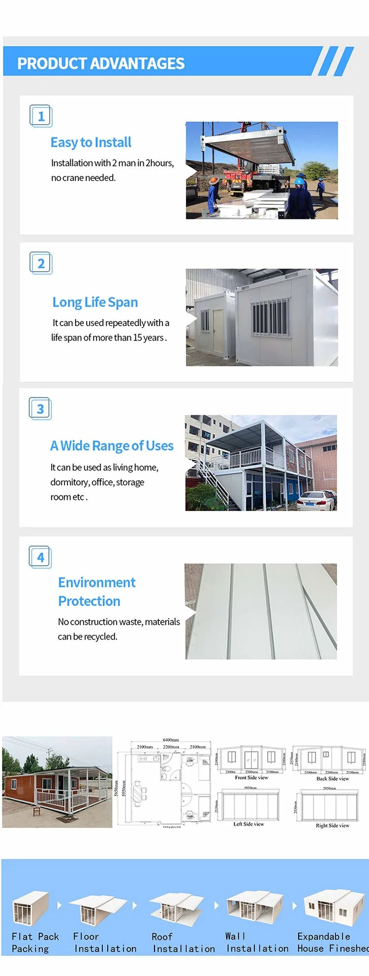 Remote Mobile Homes 20ft 40ft Luxury Modern Prefab 3 Bedroom Portable Container House Granny House Expandable Home