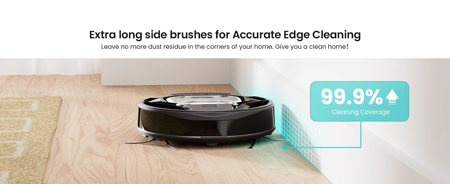Tidesmit Lefant M320 Robot Vacuum showcasing slim profile and carpet detection technology from side angle