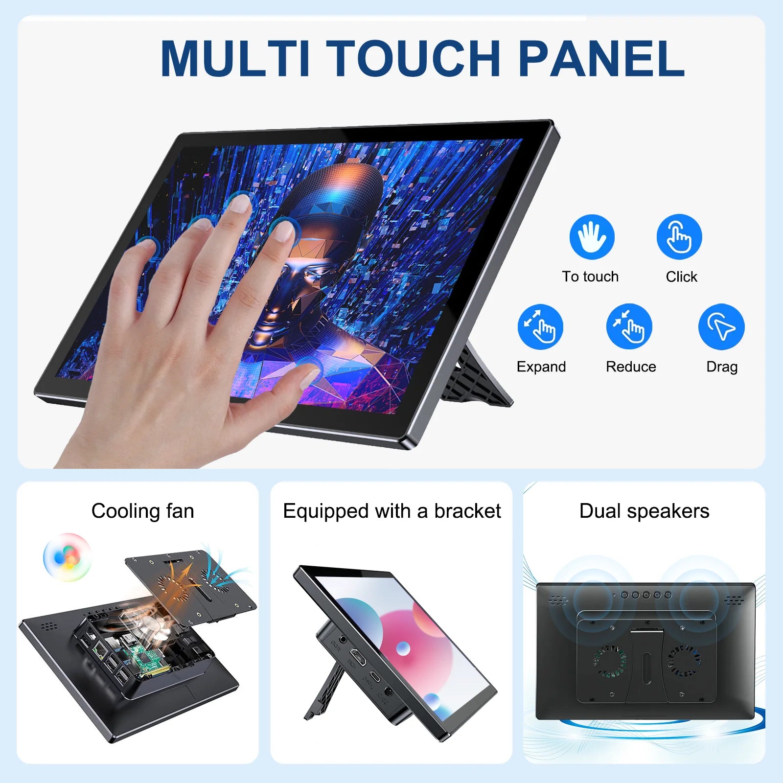 10.1 inch Raspberry Pi Touch Screen Portable Monitor 400nits 1920*1200 LCD Display HDMI Type-C for Raspberry Pi 4 4B 3B+ Zero