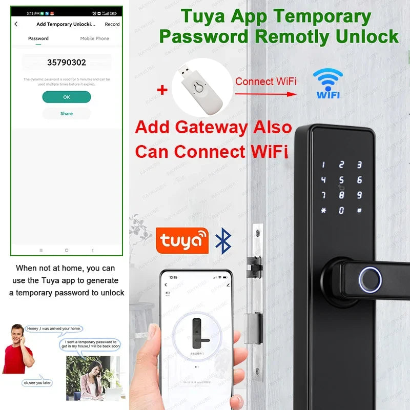 RAYKUBE K20 9-language Biometric Fingerprint Door Lock Electronic Door Lock with  Tuya APP/IC Card/Password/ Key Unlock
