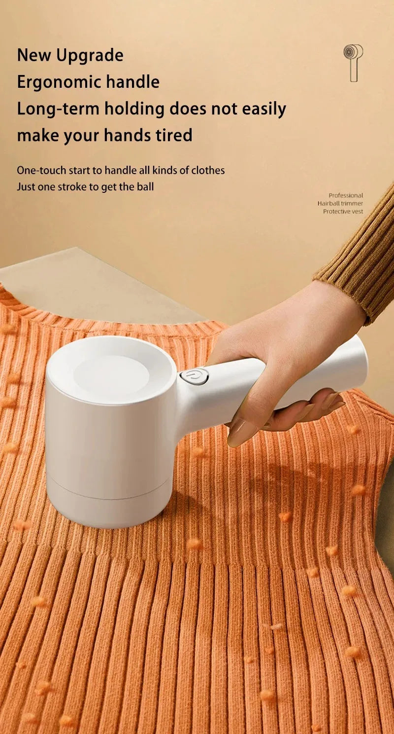 Tidesmit rechargeable fabric shaver and lint remover with ergonomic handle showing side profile and blades