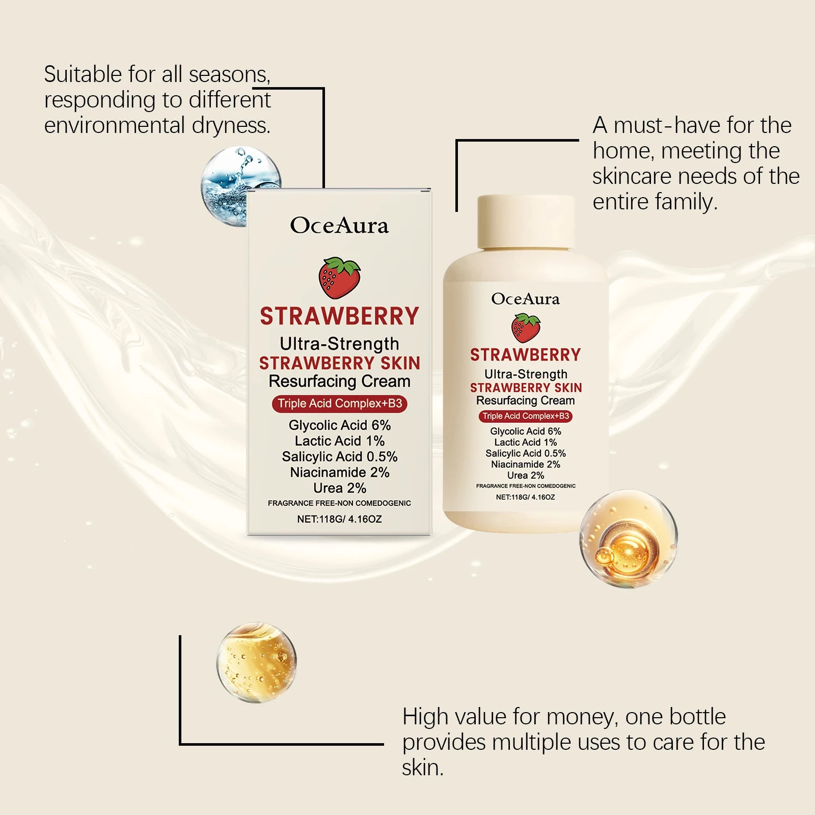 Strawberry Glow Body Cream with Niacinamide Salicylic Acid Exfoliating Moisturizer Smooth Skin Non Greasy Hydrating Holiday Gift