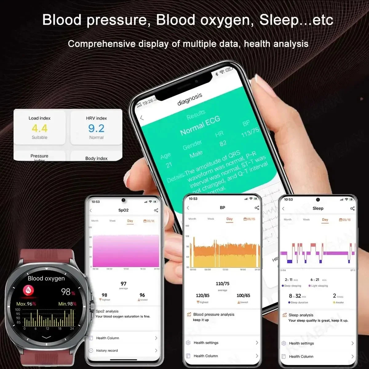 HY Digital Airbag Smartwatch for Huawei, Air Pump True Accurately Blood Pressure Watches Uric Acid Blood Lipids Health Watch Men