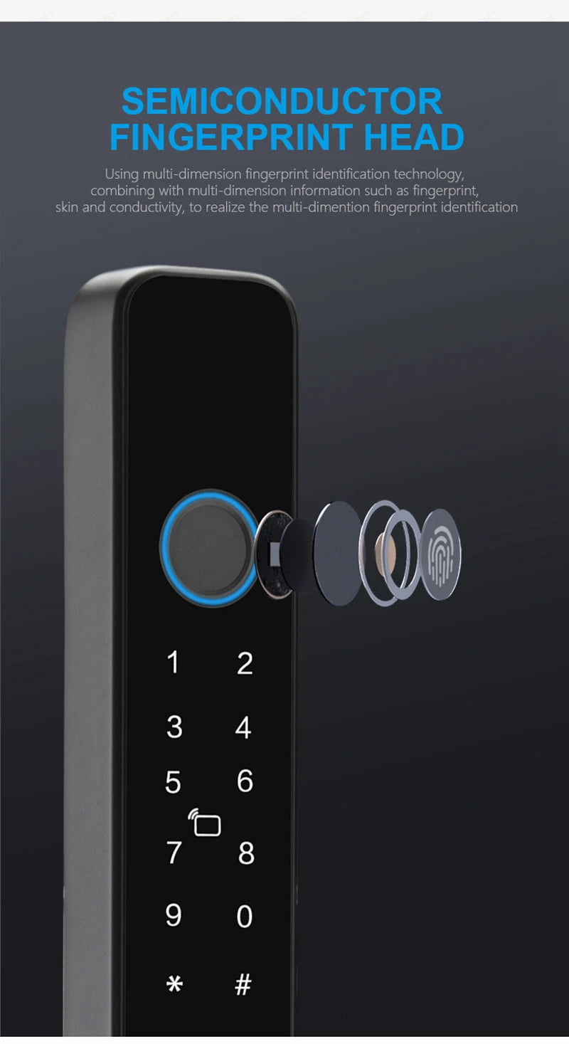 Slim 3.5cm Waterproof Aluminum Smart Door Lock with TTLock Bluetooth Fingerprint Password IC Card APP Control for Sliding Doors
