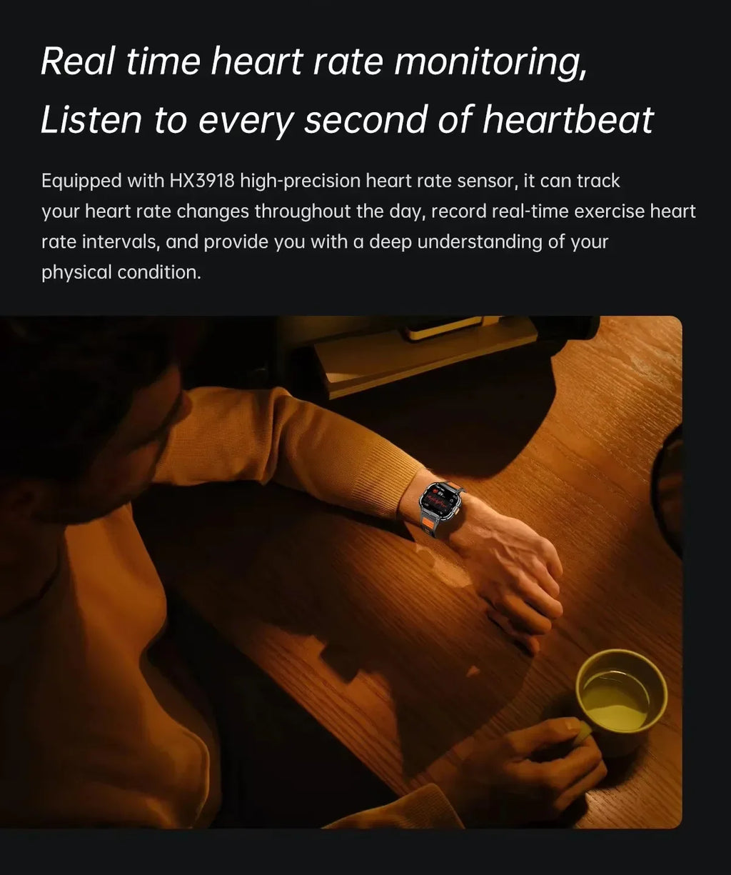 New Smart Watch Men LED Light Flashlight BT Call Music Player Sport Fitness Bracelet Calories Ultra Large Screen Smartwatch