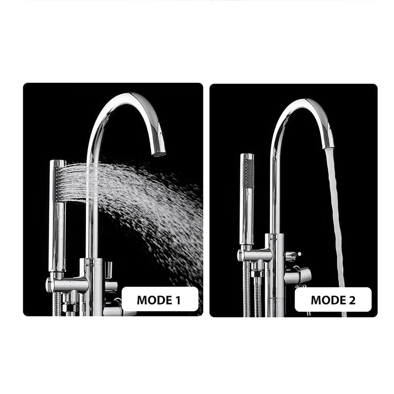 【Local Stock】Floor Free Standing Bathtub Faucet Mixer Single Handle Hot Cold Water Mixer Rotation with Handshower Bathtub Shower