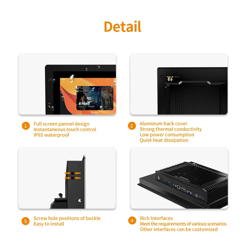 15 inch Industrial Touch Panel PC IP65 Waterproof I5-6200U 8+128G Win11 Touchable Computer Embedded Touch Screen