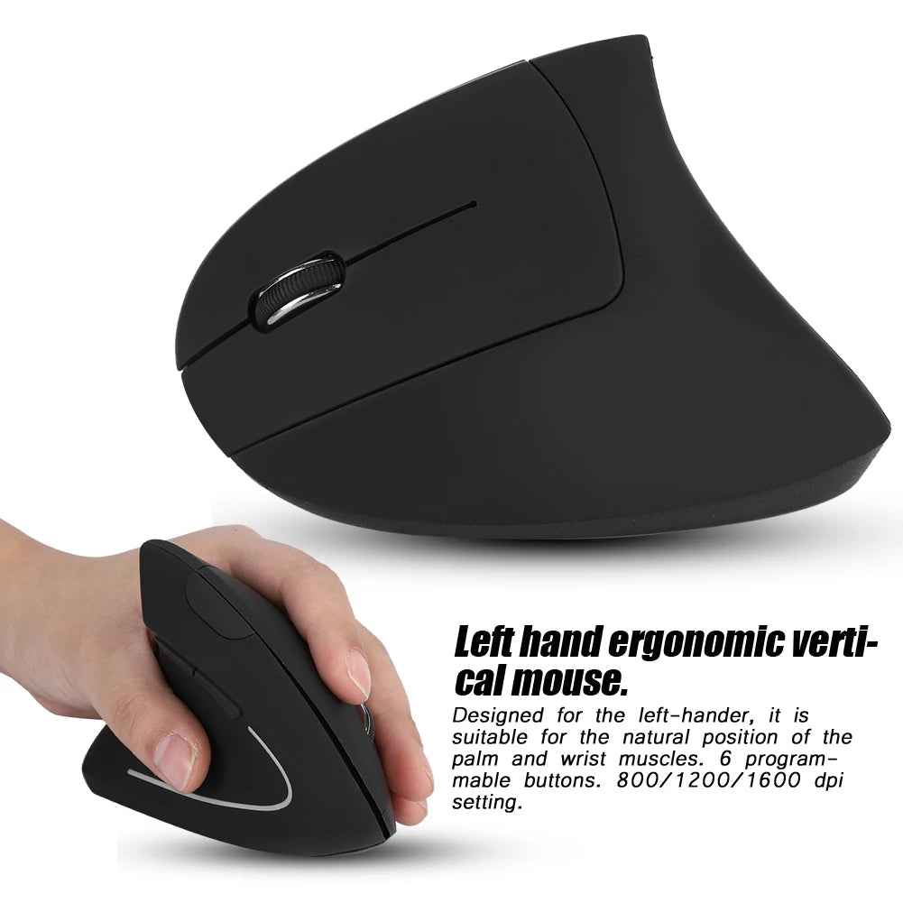 Left Handed 2.4GHz Wireless Optical Mouse USB Ergonomic Vertical Optical Mouse for PC Computer Laptop