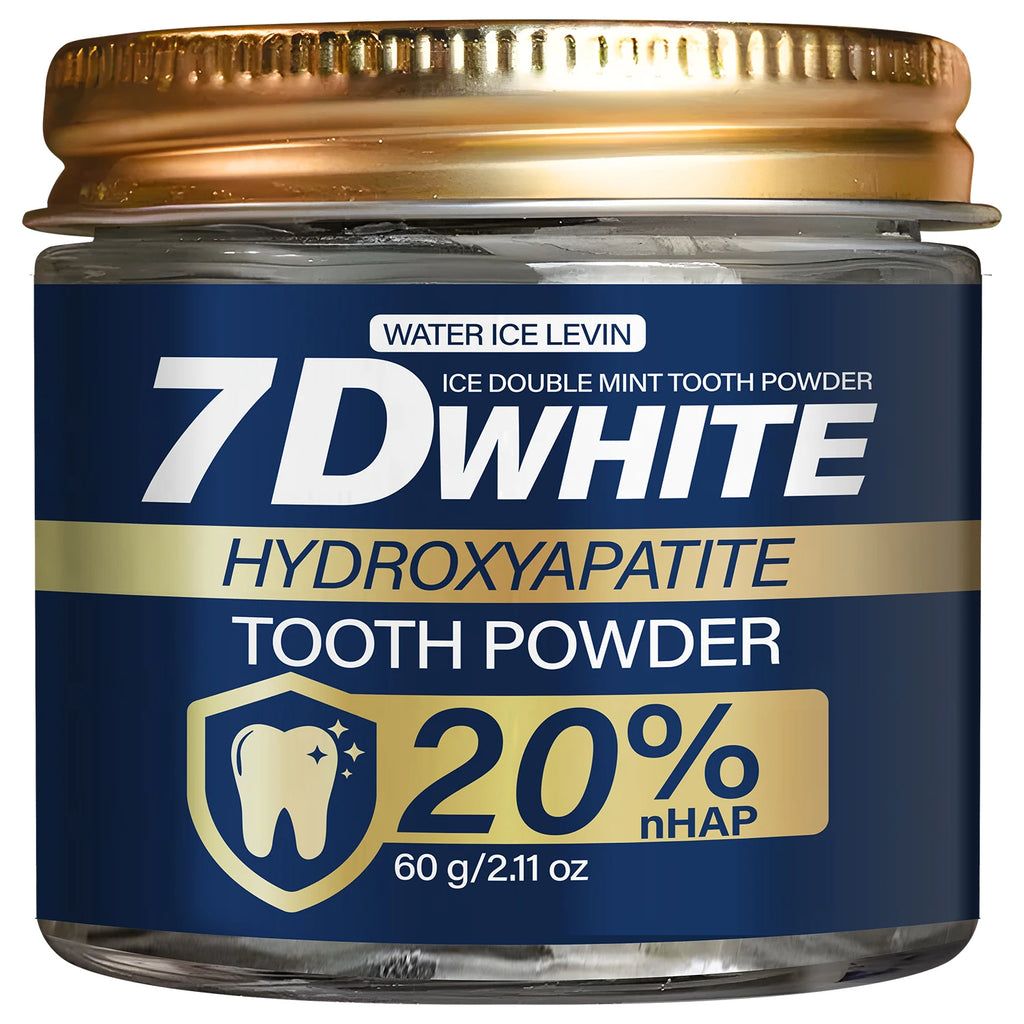 Tidesmit 7D White Hydroxyapatite Tooth Powder with 20% nHAP, activated charcoal, and refreshing mint.