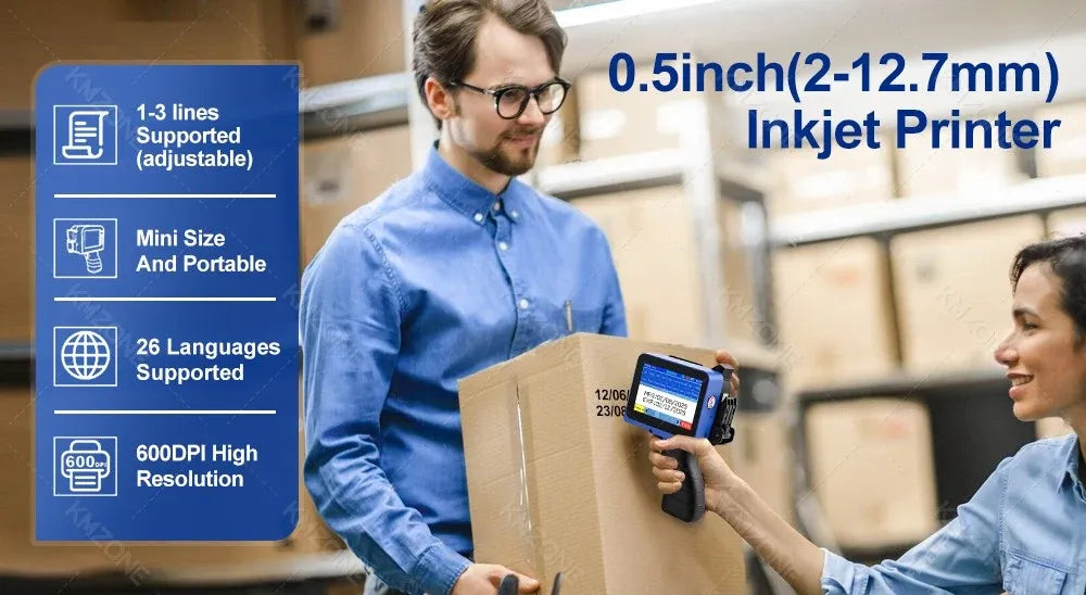12.7mm Portable Mini Handheld Inkjet Printer for QR Barcode Batch Date Number Logo Expiry Date Coding Machine 28 Languages