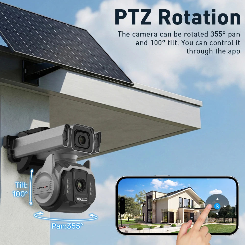 LS VISION 24/7 Video Recording 12X Optical Zoom Solar Outdoor Surveillance Camera 4G SIM Dual Screen Aov Ai Humanoid Tracking