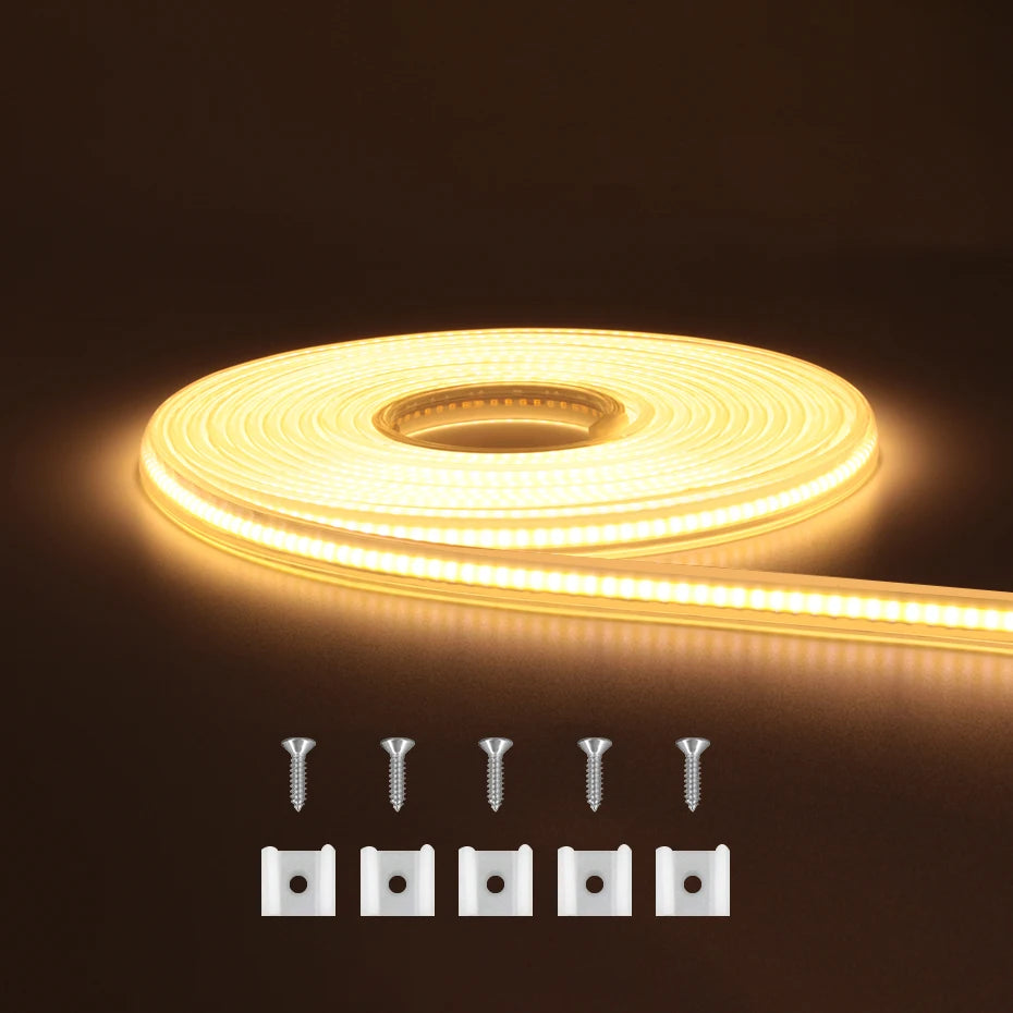 AC 220V COB LED Strip Light 288LEDs/m IP65 Waterproof 1m-50m Flexible Tape with EU/AU Power Plug for Home Lighting Decor