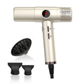 TINSOL champagne high-speed ionic hair dryer with digital display, diffuser, and two nozzles for professional styling.