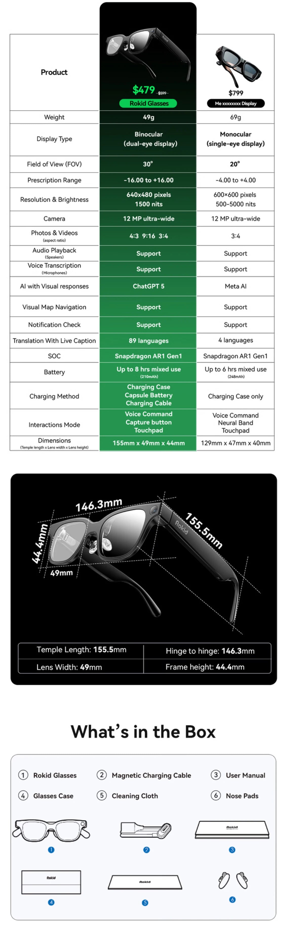 Rokid Smart Glasses: Dual-Eye Augmented Reality & Live Translation - Black Tidesmit