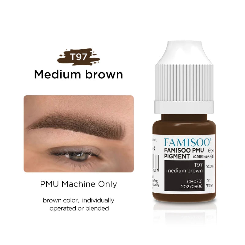 Eyebrow Tattoo Ink - Professional 5ml Microblading Pigment for PMU Machines Permanent Makeup Machines T97 Dark brown Tidesmit