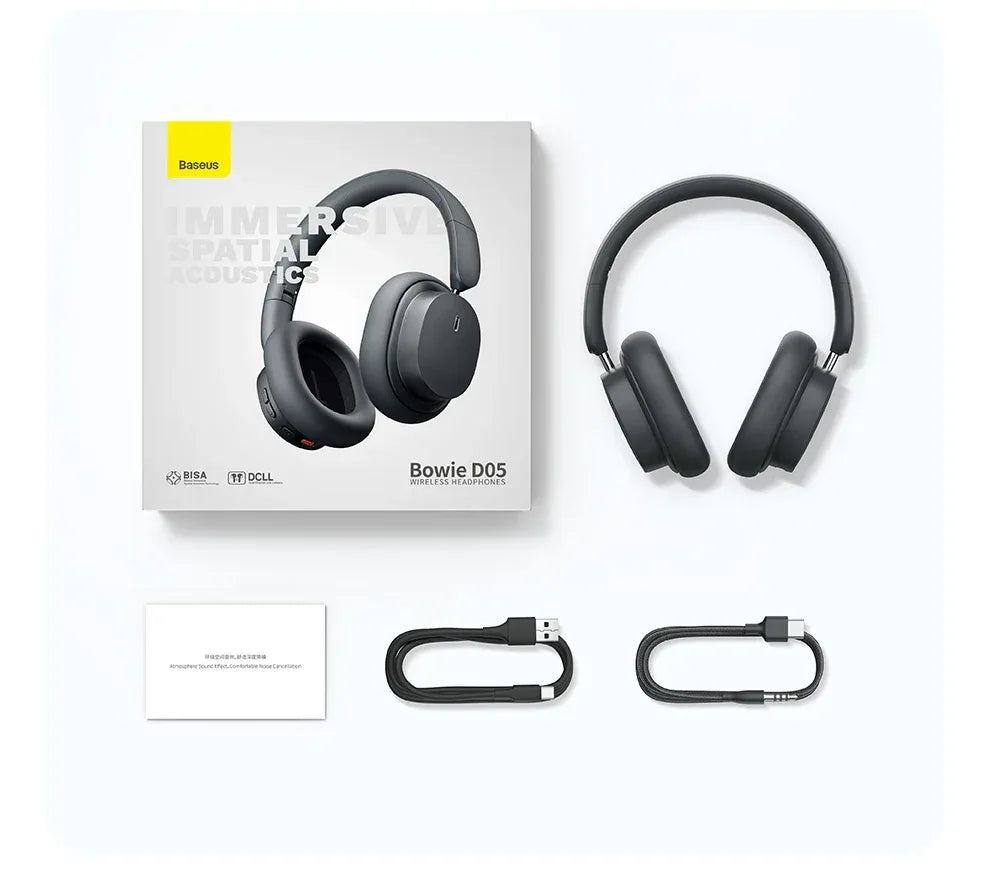 Baseus Wireless Headphones Bluetooth 5.3 HIFI Level Earphone 40mm Driver Foldable Over Ear Headsets 70H Playtime Spatial Audio Tidesmit