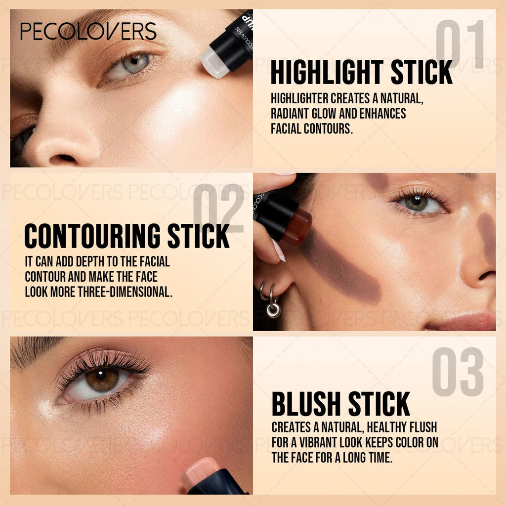 Tidesmit 3D waterproof face highlight stick texture close-up for natural contour and concealer makeup finish