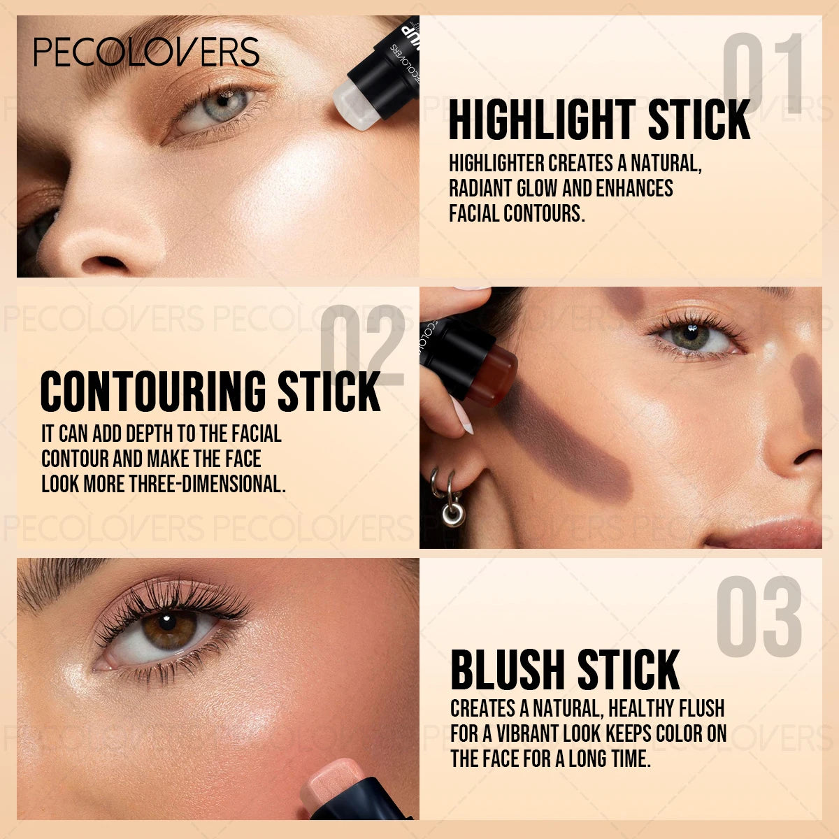 Tidesmit 3D waterproof face highlight stick texture close-up for natural contour and concealer makeup finish