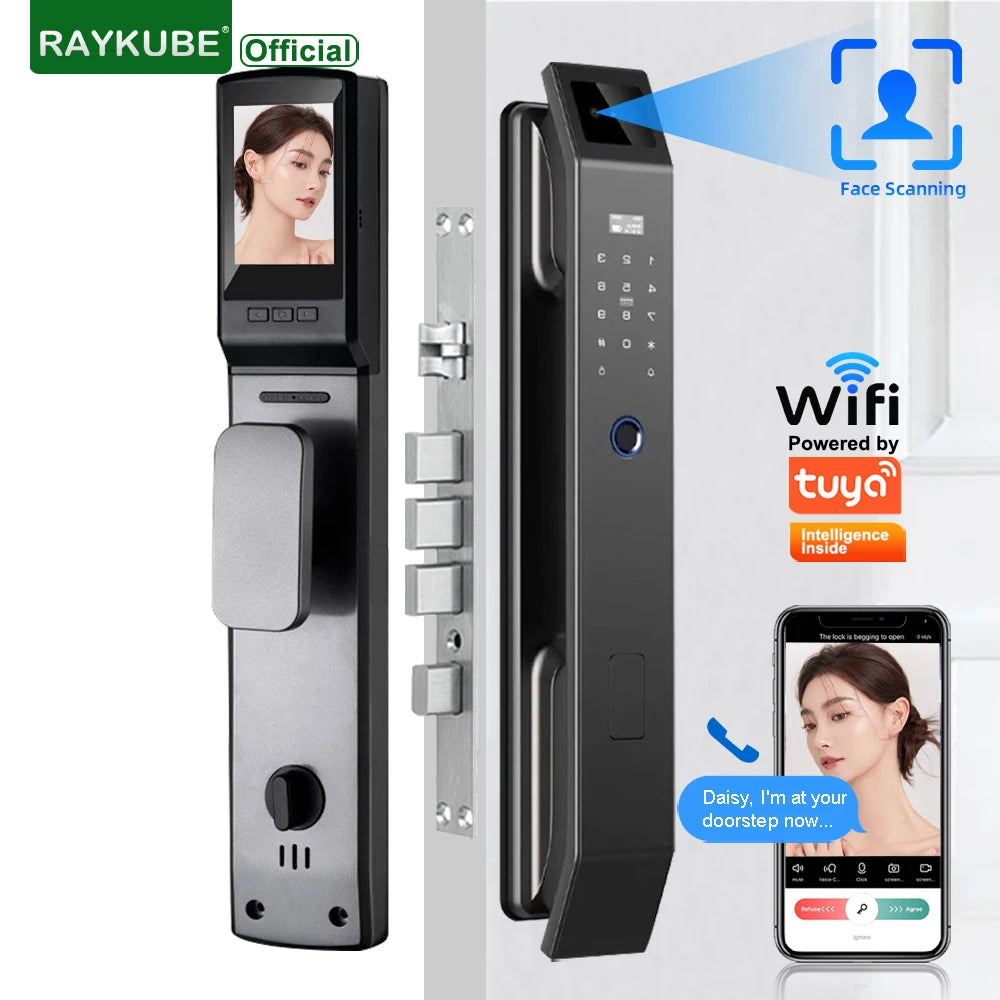 RAYKUBE DF14 Tuya WiFi 3D Face Recognition Digital Fingerprint Lock With Two-way Audio WiFi Camera Video Call APP Remote Unlock
