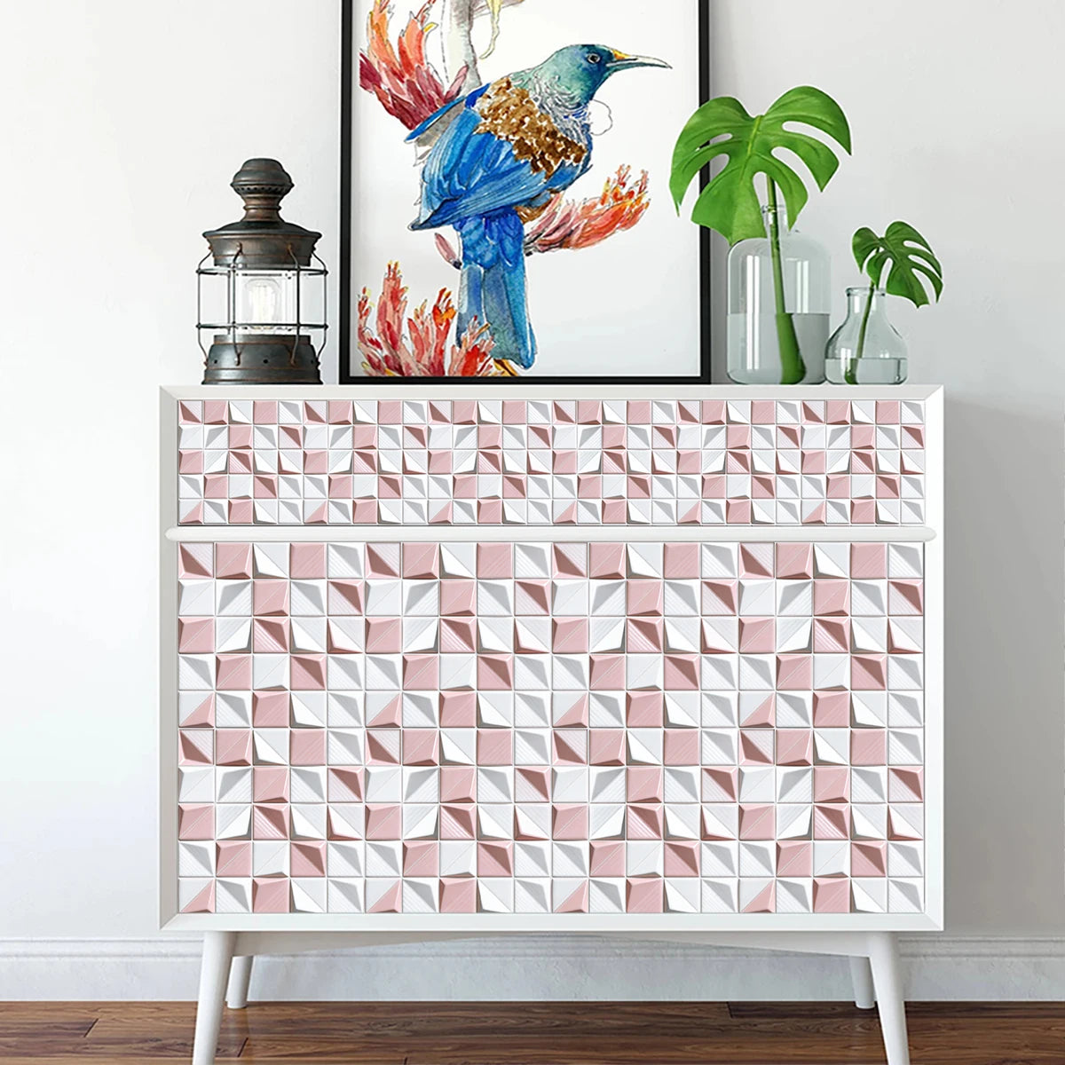 10pcs Flat Mosaic Tiles Sticker Set Kitchen Bathroom Wall Decals Gloss Waterproof Film 2D Surface Cover Transfers for Home Decor