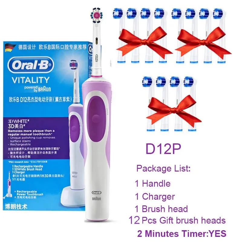 Tidesmit Oral B electric toothbrush showing inductive charging base and extra brush head accessory for 3D white teeth
