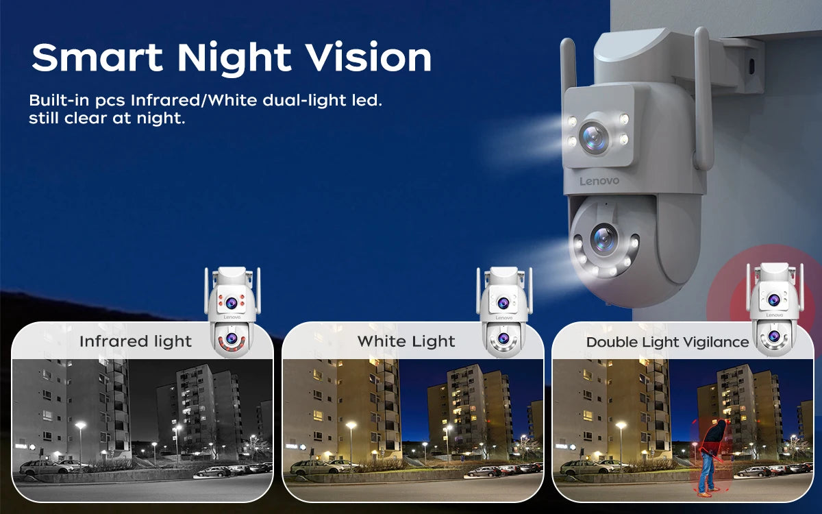 Lenovo 8MP Outdoor Security Camera with Dual Lens AI Tracking PTZ Color Night Vision Waterproof Home Surveillance Protection