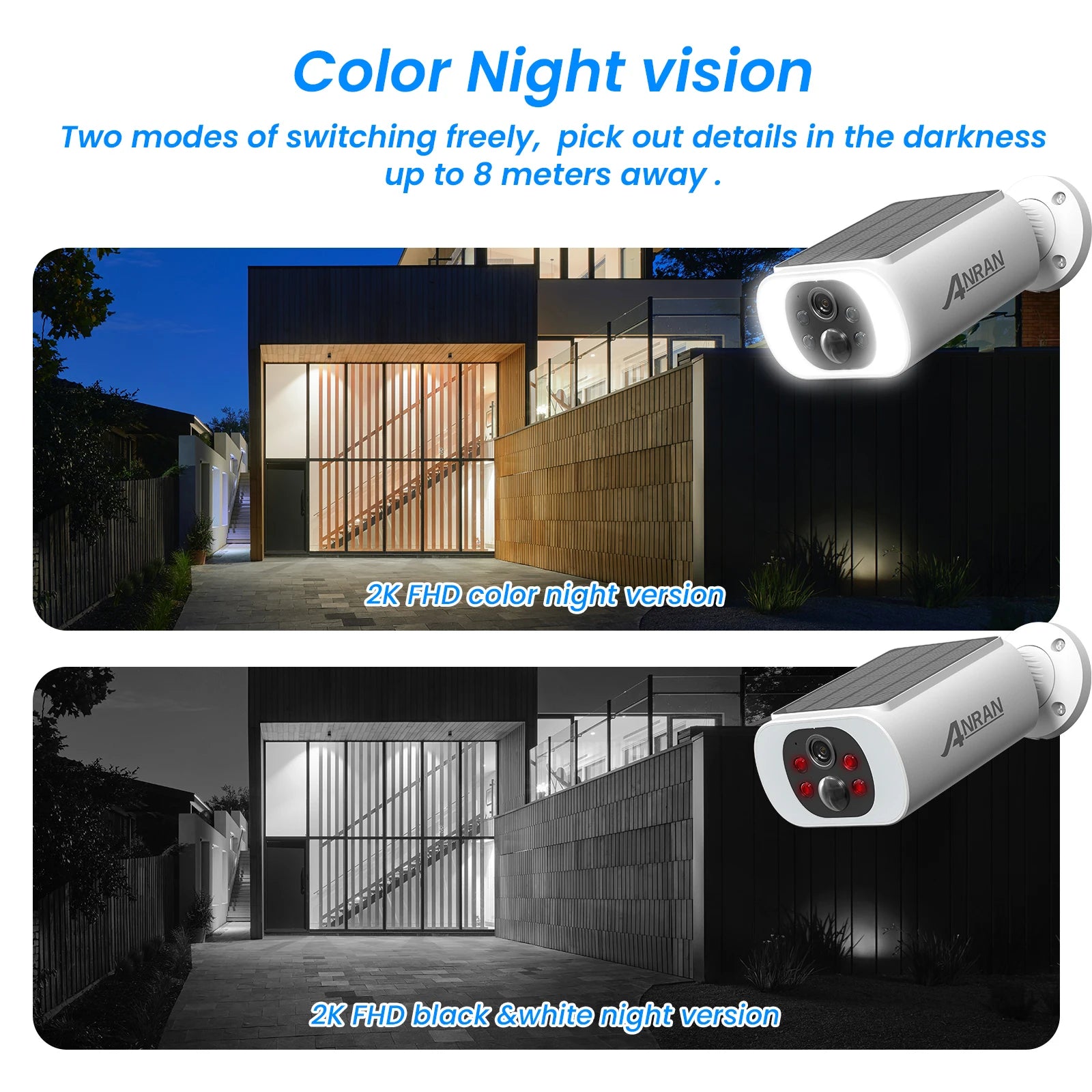 ANRAN 2K Solar Camera Built-in Battery 3MP 2.4G WIFI Security Camera Flood lights Free Basic Cloud Storage Color Night Vision