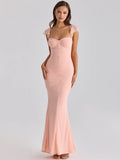 Mozision Sweetheart Neck Sexy Mermaid Maxi Dress Women Elegant Ruffle Sleeves Bodycon Evening Club Party Long Dress Female Gown
