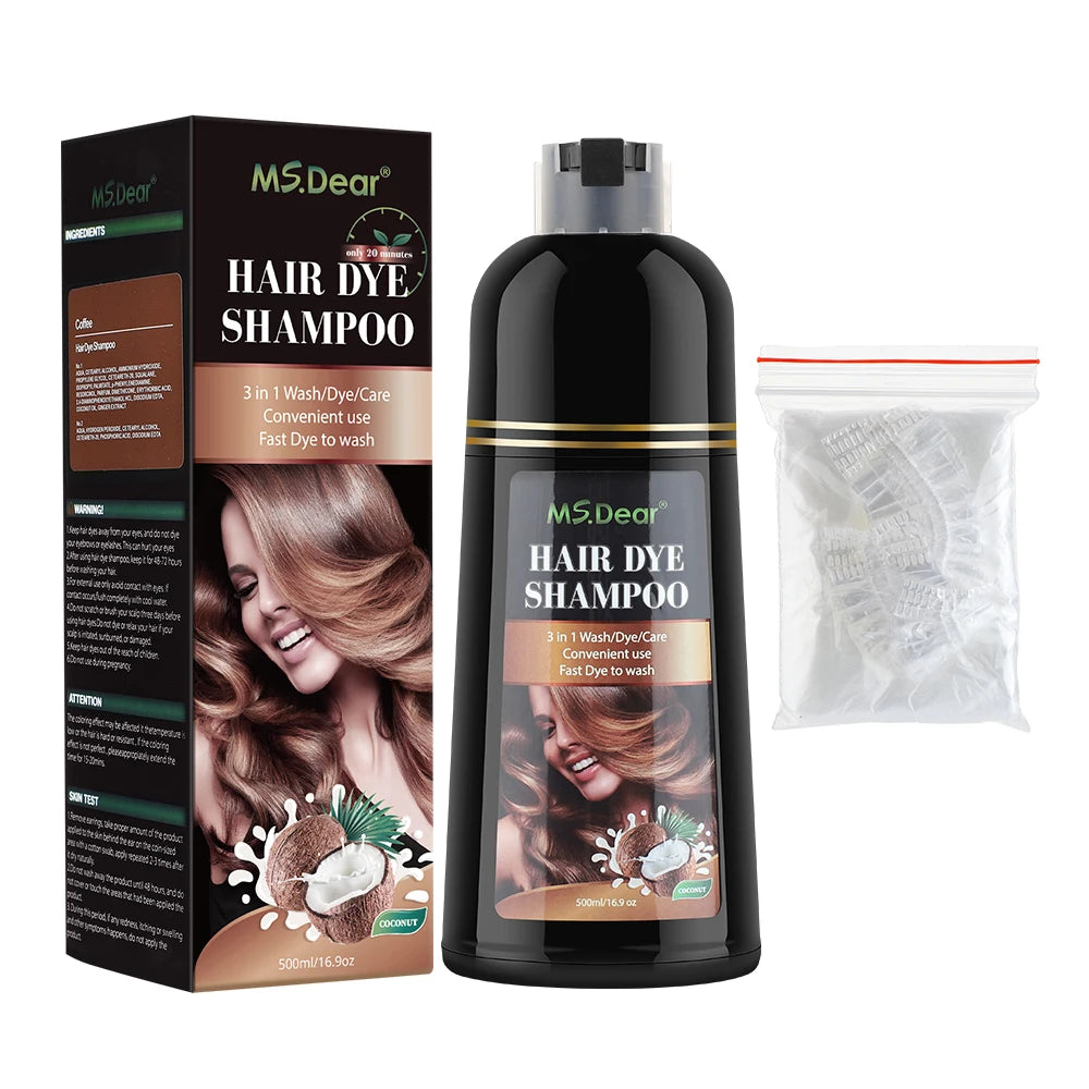 500ml Instant Black Dye Shampoo Black Coffee Color Hair Coloring Natural Herbal Ginseng Hair Repair Shampoo Hair Dyed Care
