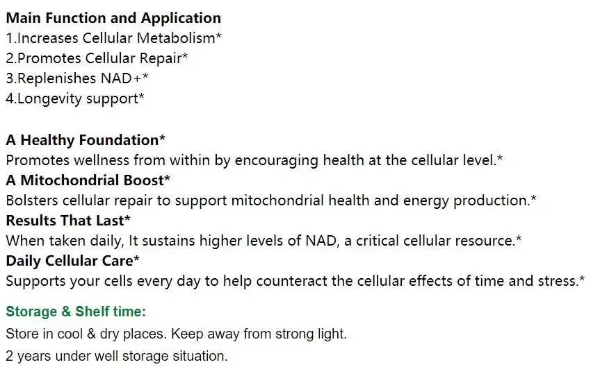 Customized 99% NR Nicotinamide Ribose Powder (NR-CL),NAD+ Out Packing Aluminum Foil Bag for Global Distributors