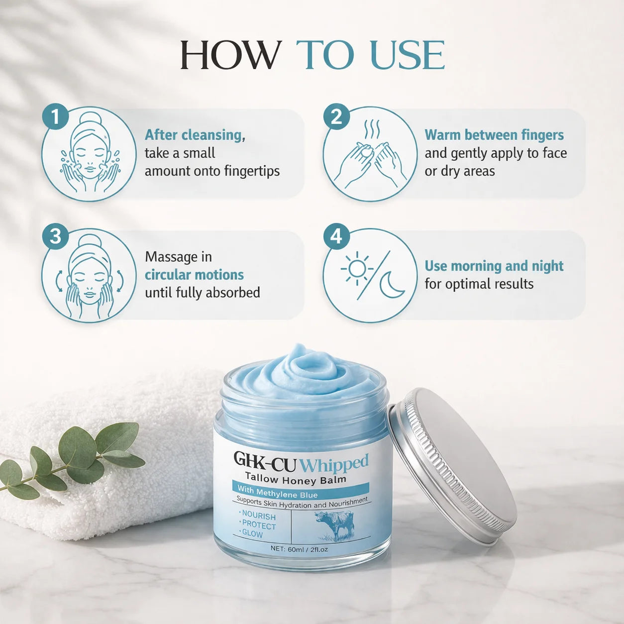 1/2/3PCS Copper Peptides GHK-Cu Beef Tallow for Skin, Blue Balm Manuka Honey & Vitamin E, Natural Face Moisturizer, Skincare