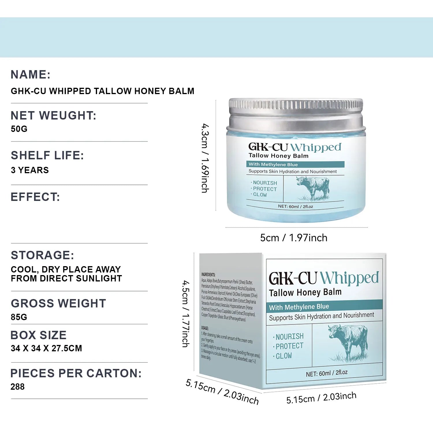 1/2/3PCS Copper Peptides GHK-Cu Beef Tallow for Skin, Blue Balm Manuka Honey & Vitamin E, Natural Face Moisturizer, Skincare