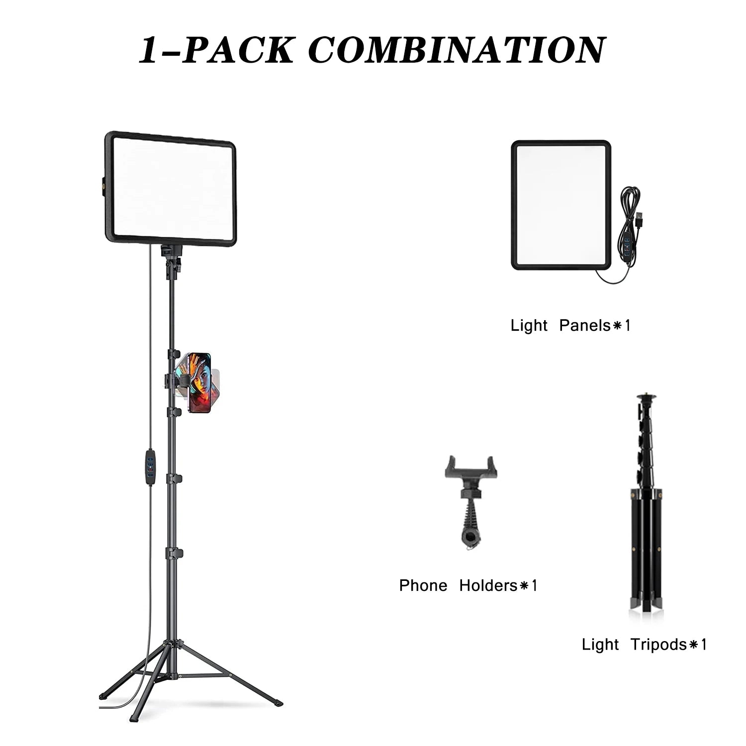 LED Video Light Kit | Adjustable Studio Lighting for Content Creation 1 Pack Combination Tidesmit