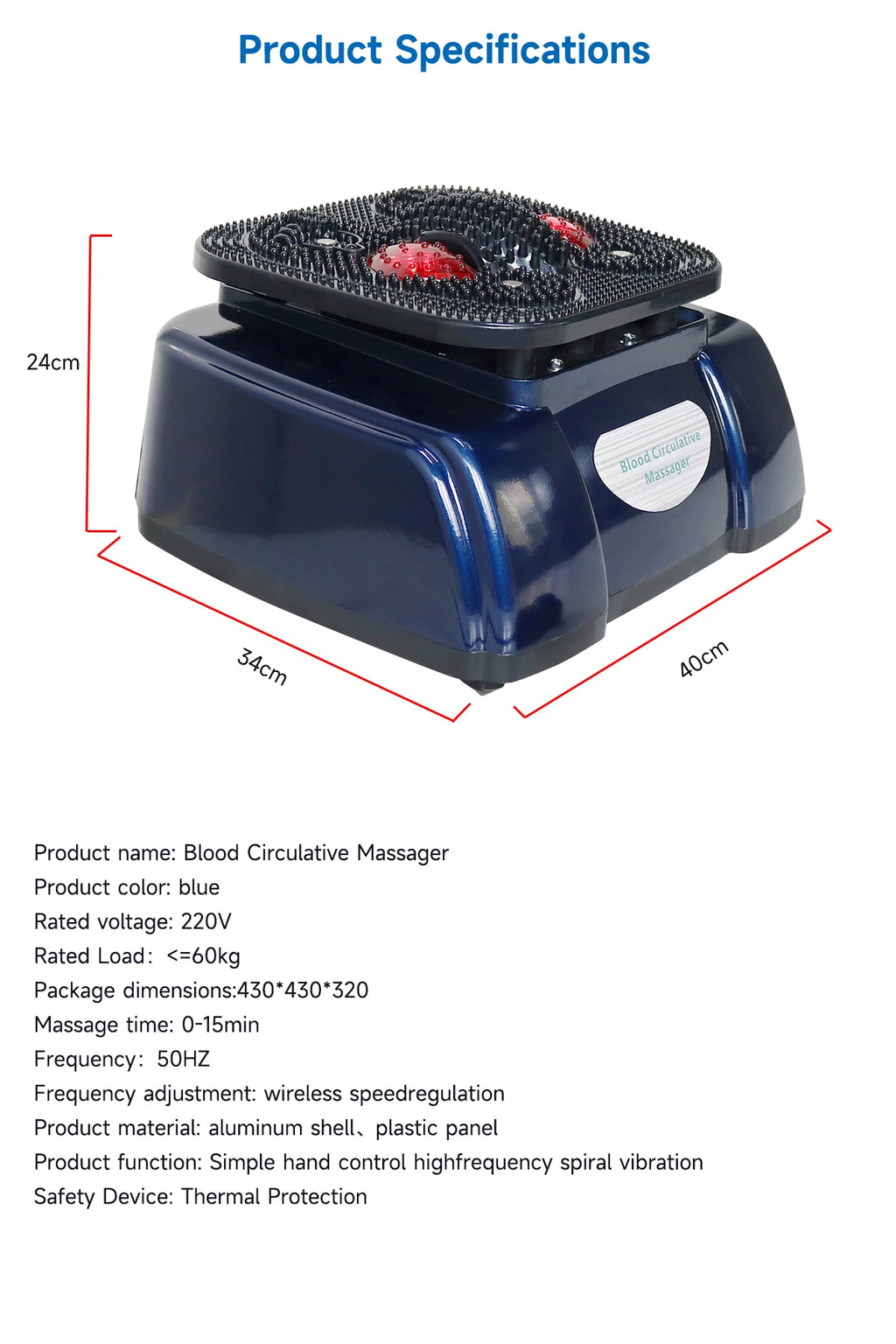 4QUEENS blue foot massager with vibrating, kneading, and rolling features for blood circulation and pain relief.