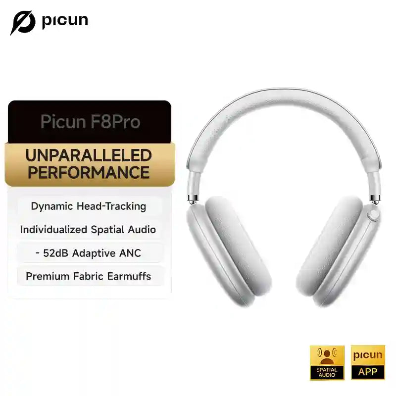 Wireless Headphones with 52dB Active Noise Cancelling & Spatial Audio Silver Tidesmit