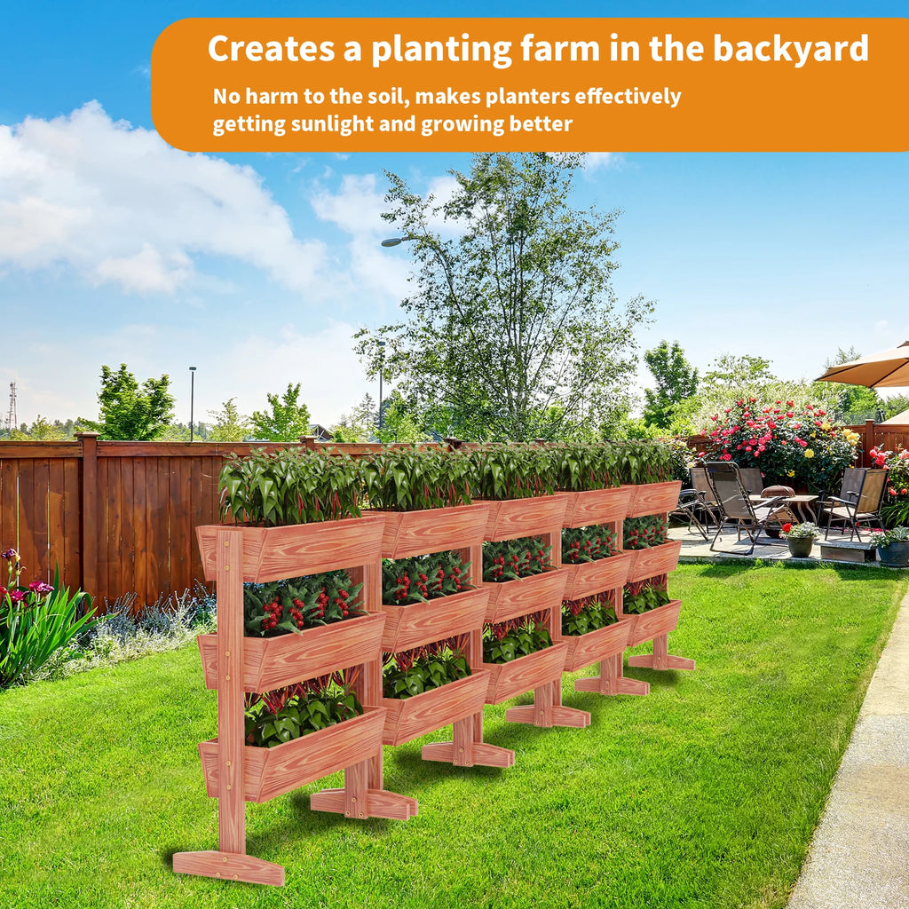 4-Tier Vertical Raised Planter Box Elevated Garden Bed Outdoor Wooden Herb Vegetable Ladder Troughs for Gardening