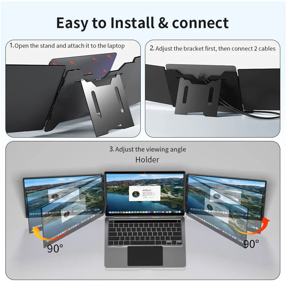 Sibolan 15.6" Dual Screen Portable Monitor 1080P 60Hz Metal Body Type-C Plug Laptop Triple Display Extender For Win mac OS