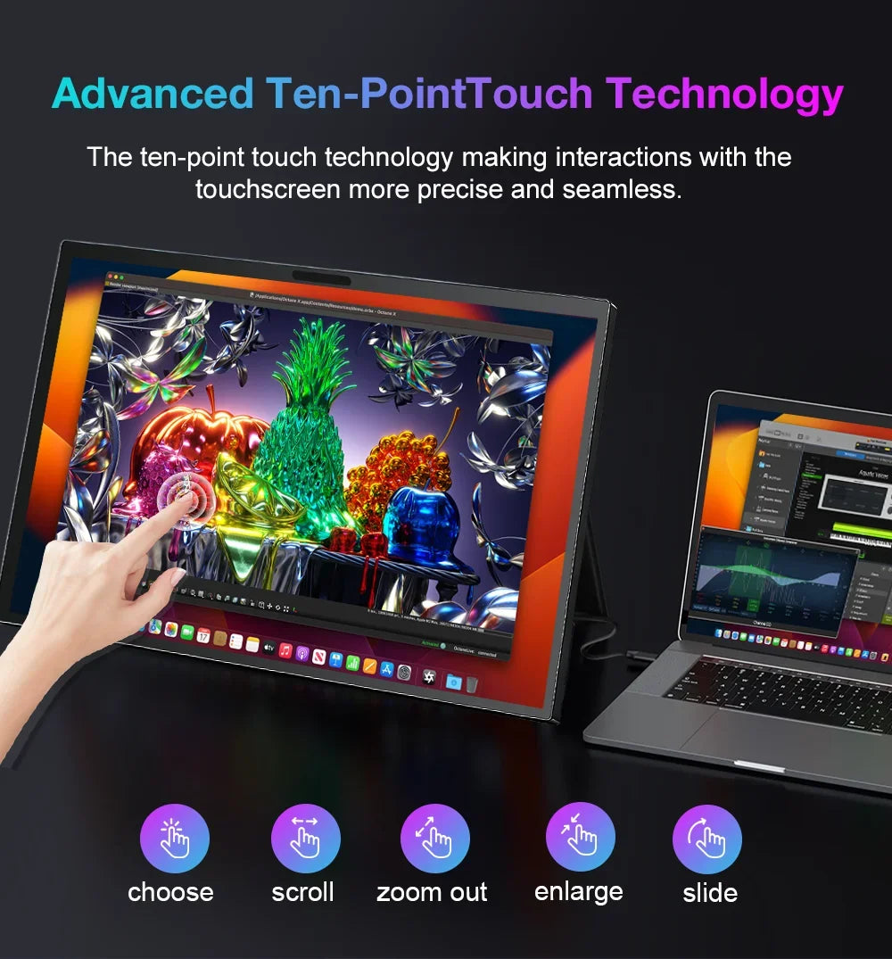 Touch Portable Monitor 17.4 Inch 2.5K 2560x1600 Second Screen USB-C HDMI Travel Monitor for Laptop Mac PC Xbox PS4/5 with Stand