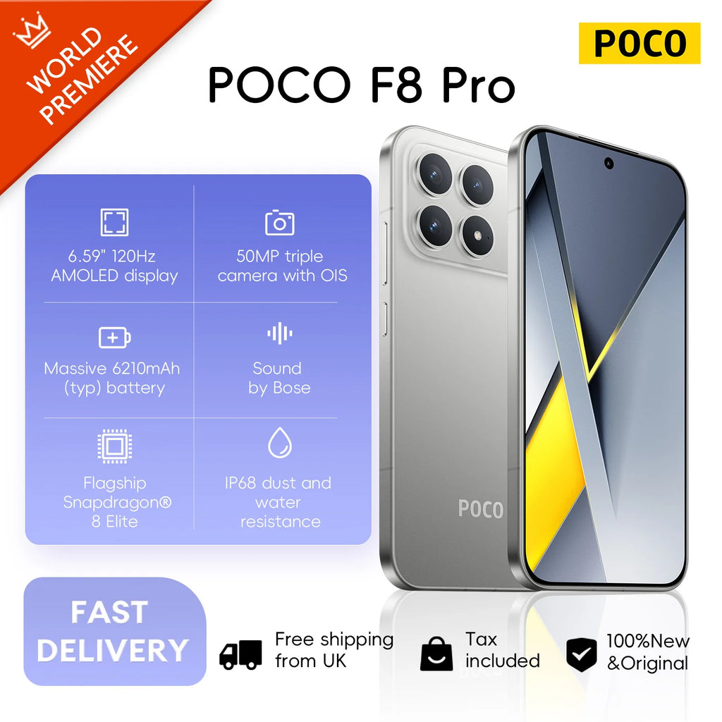 POCO F8 Pro 5G Smartphone, 12GB RAM, 512GB Storage - Blue AE Tidesmit