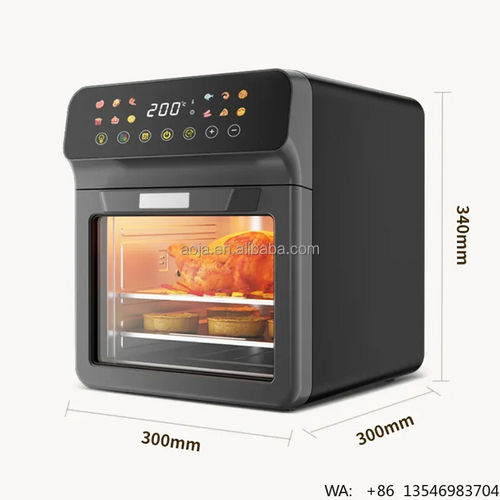 Black countertop air fryer oven with digital touch control and viewing window