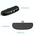 Compact 2D barcode scanner dock with USB connector, side view with dimensions