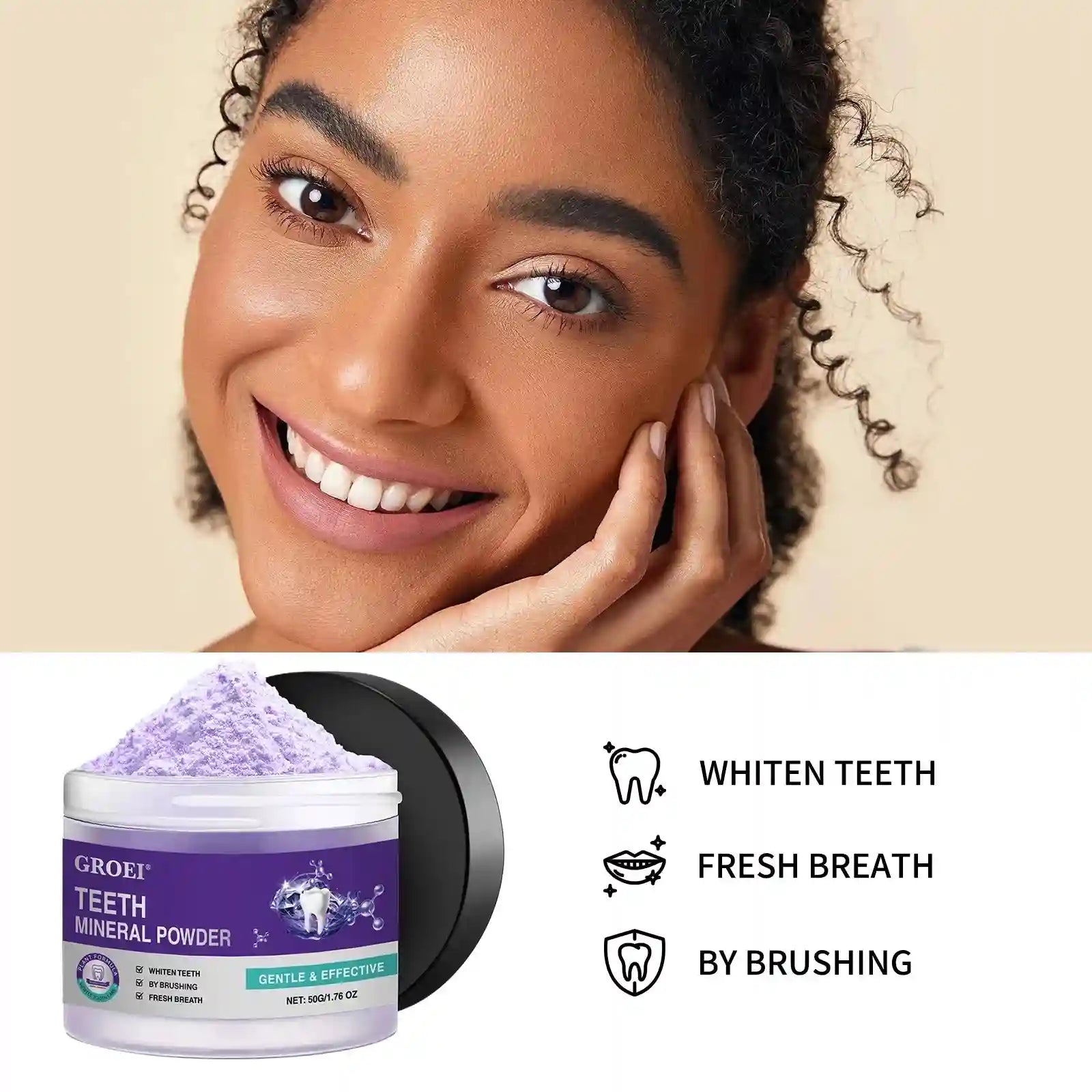 Tidesmit purple hydroxyapatite teeth whitening powder jar for removing plaque and brightening enamel