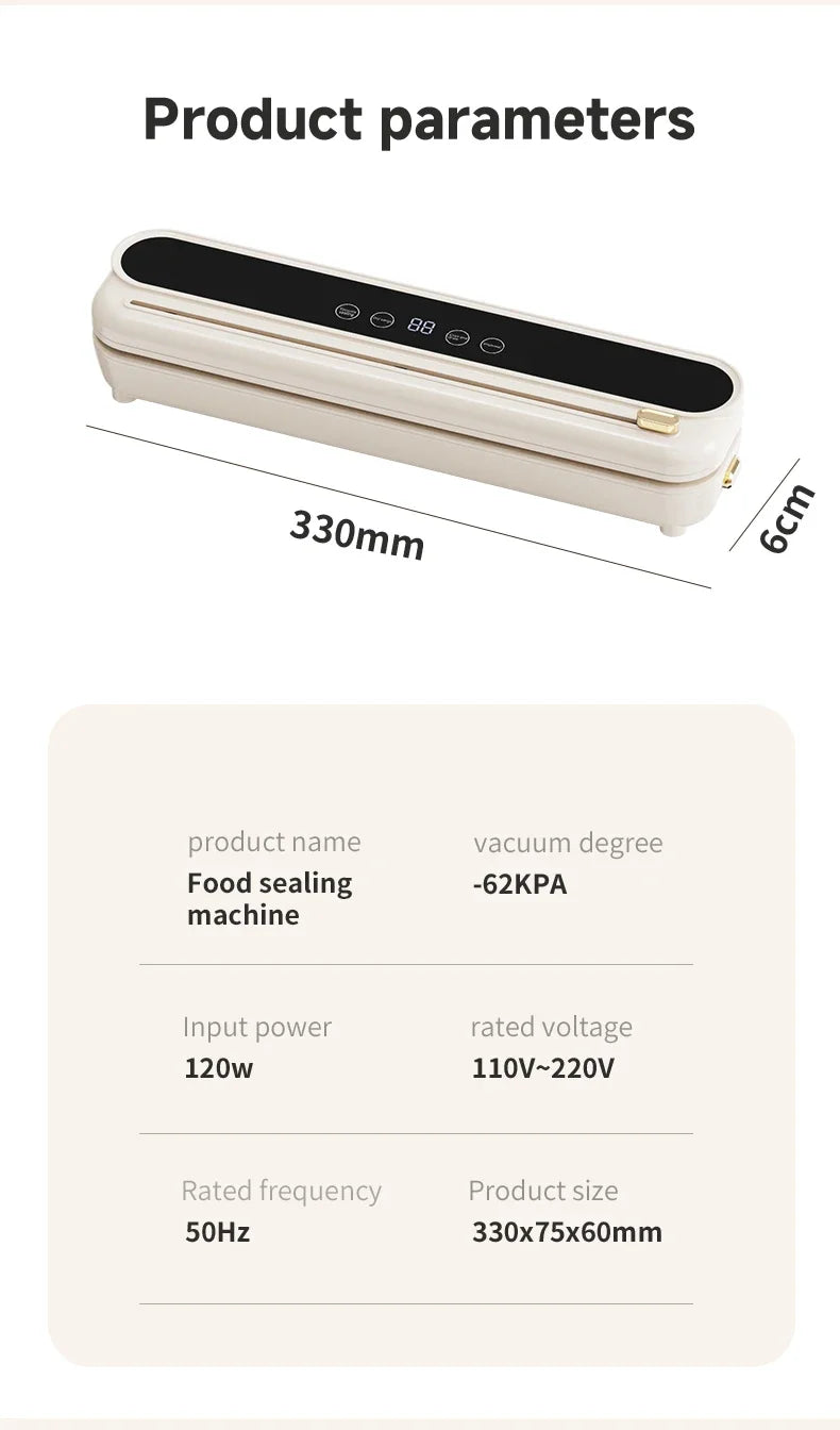 2026 New Electric Vacuum Sealer Built‑in Cutter Dry Wet Mode Automatic Food Sealer Kitchen Food Preservation Packaging Machine